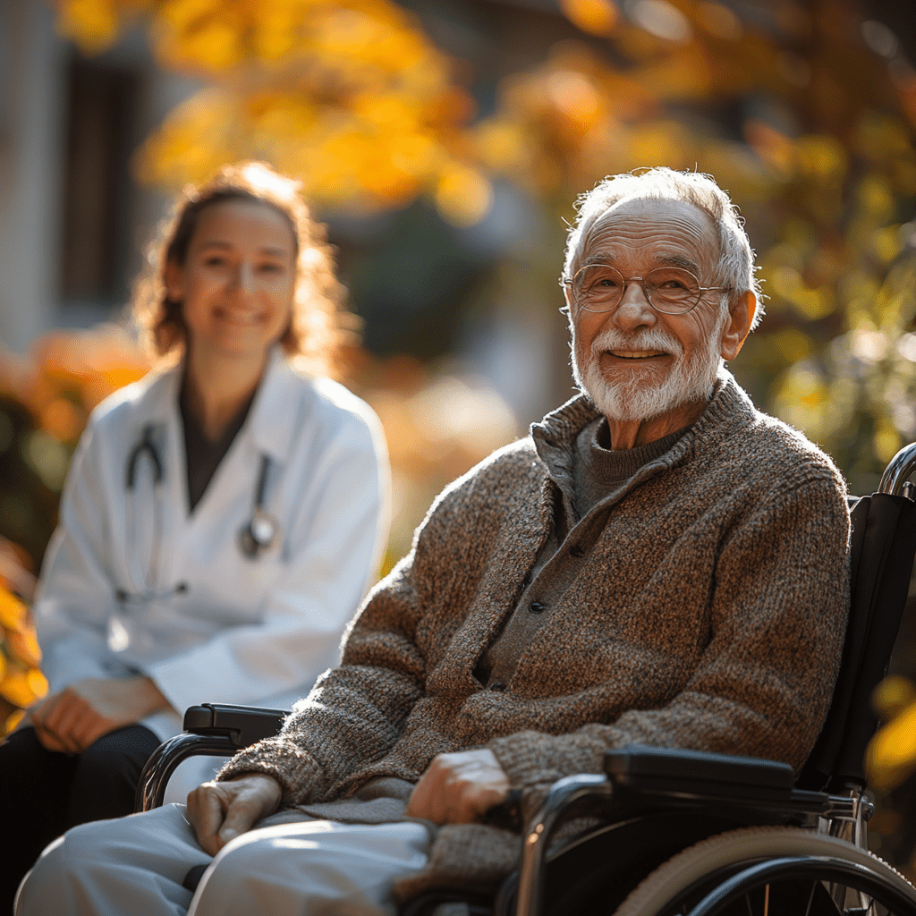 Eine Krankenschwester hilft einer alten Frau beim Anziehen