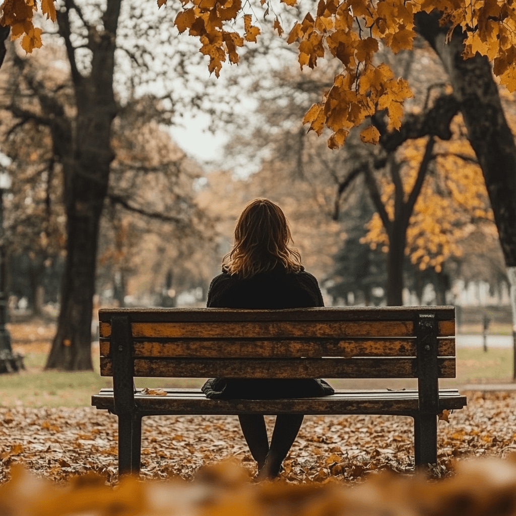 Trauernde Frau in einem Park