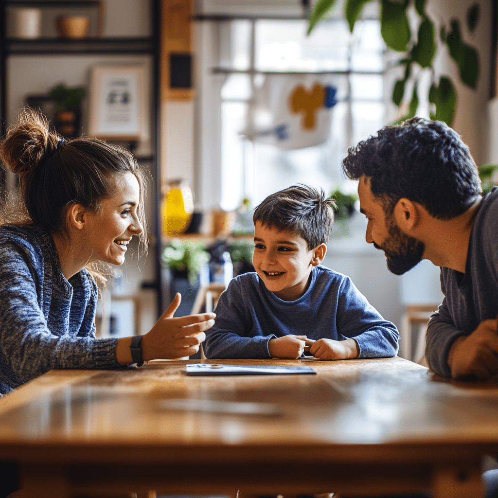 Familie am Esstisch im Gespräch