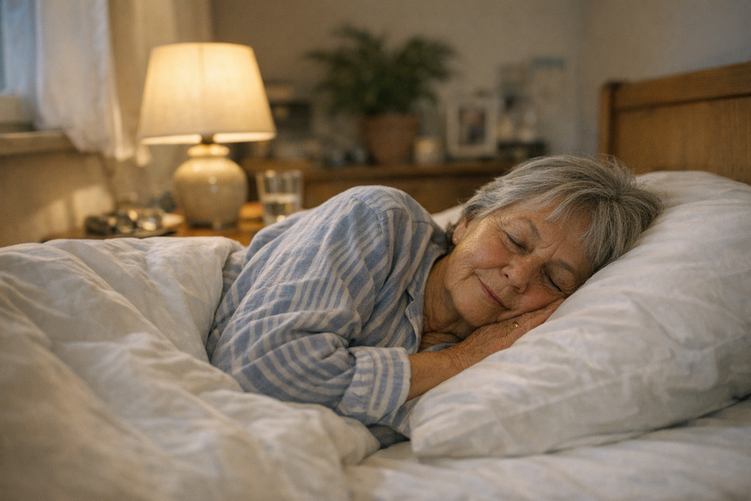 ältere Person schläft friedlich im Bett Eine ältere Person schläft friedlich im Bett in einer ruhigen Umgebung