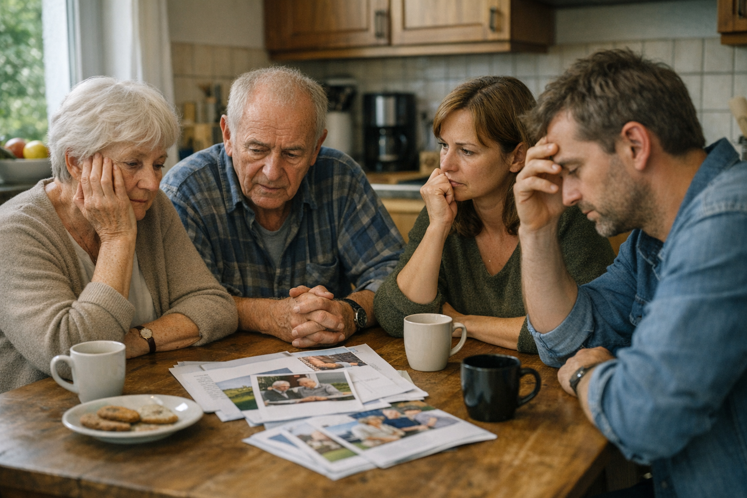 Familie diskutiert Pflegeheim Familie diskutiert über Pflegeheim Entscheidung