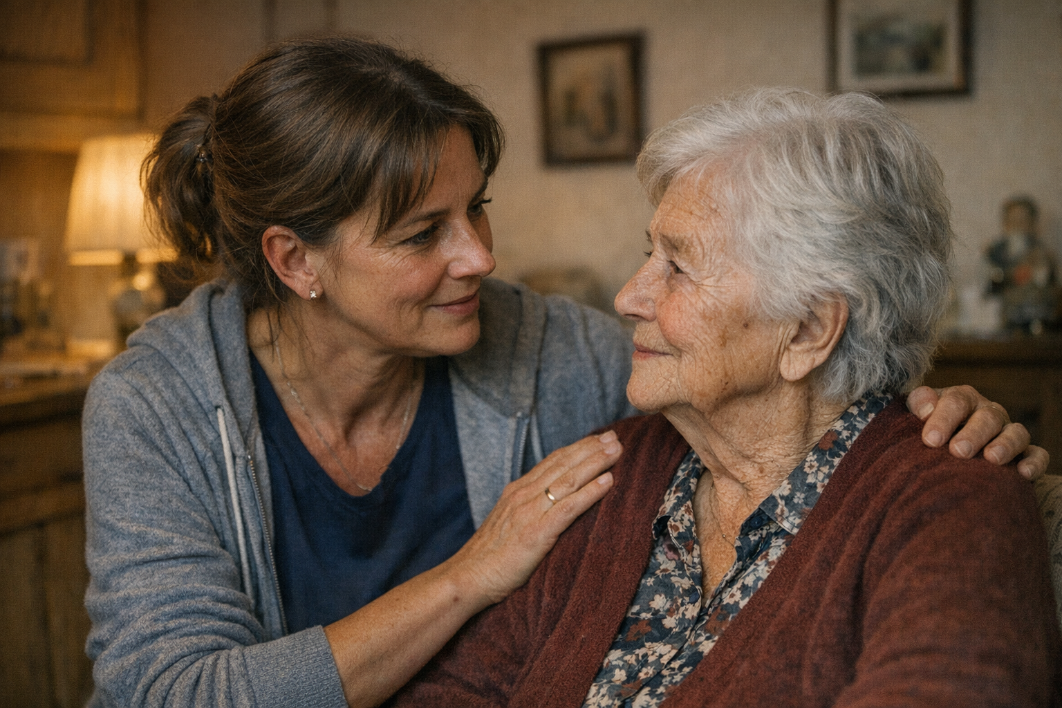 Pflegekraft spricht mit Demenzkranken Pflegekraft spricht mit Demenzkranken