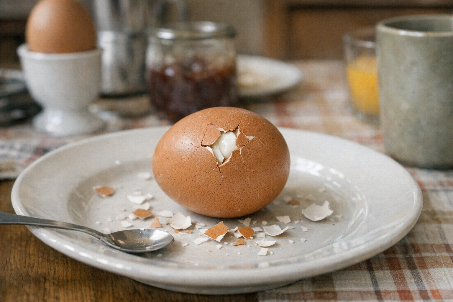 gekochtes Ei mit einer gesprungenen Schale Gekochtes Ei mit einer gesprungenen Schale