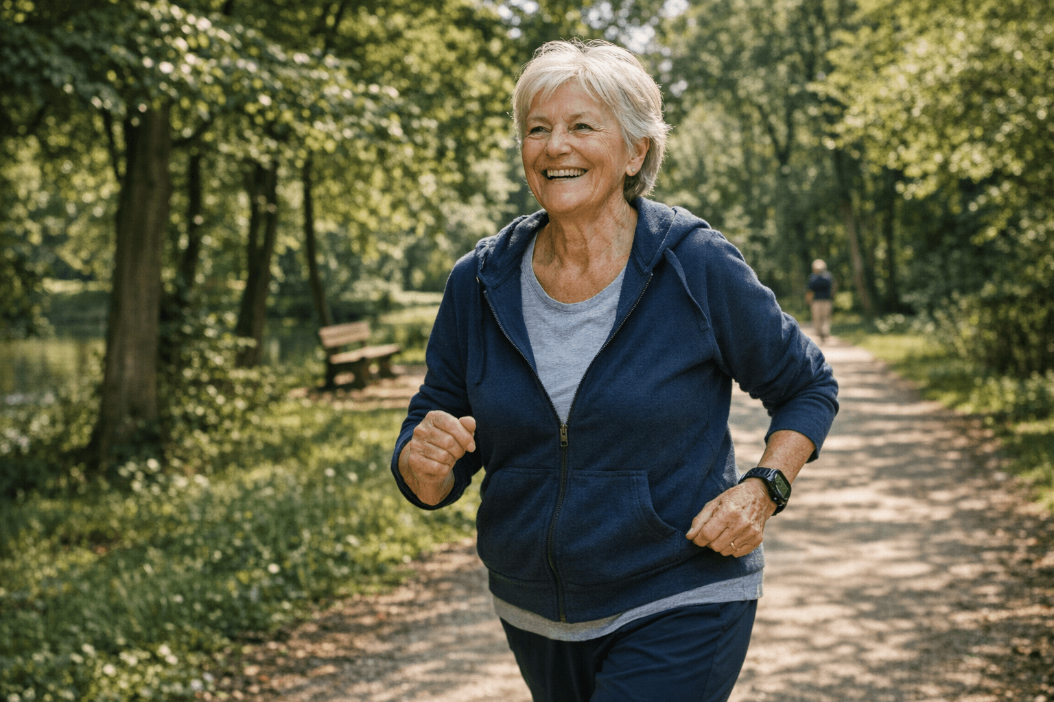 Seniorin beim Spaziergang Ältere Frau beim Spaziergang im Park