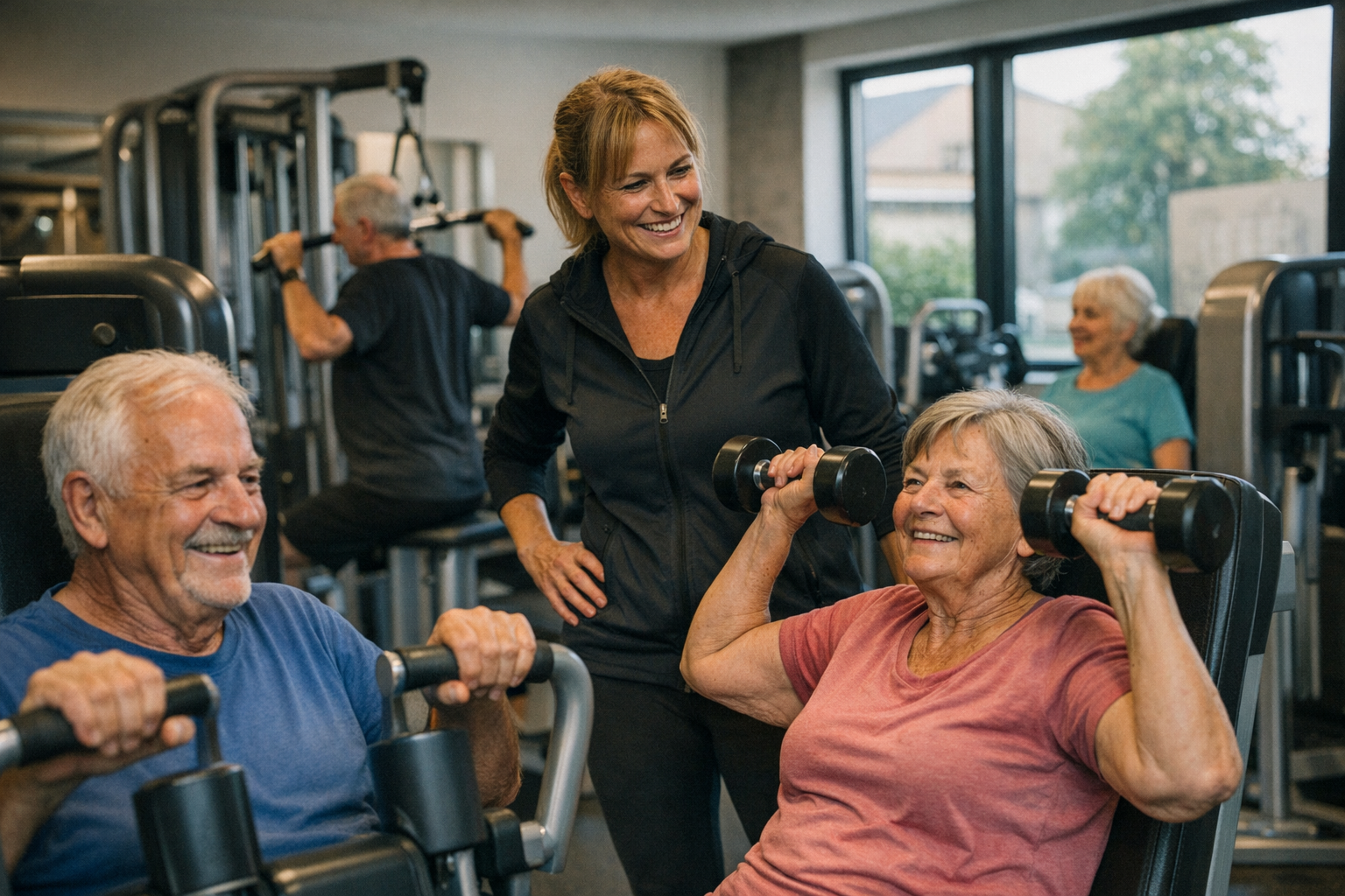 ältere Menschen beim Krafttraining im Fitnessstudio ältere Menschen beim Krafttraining im Fitnessstudio