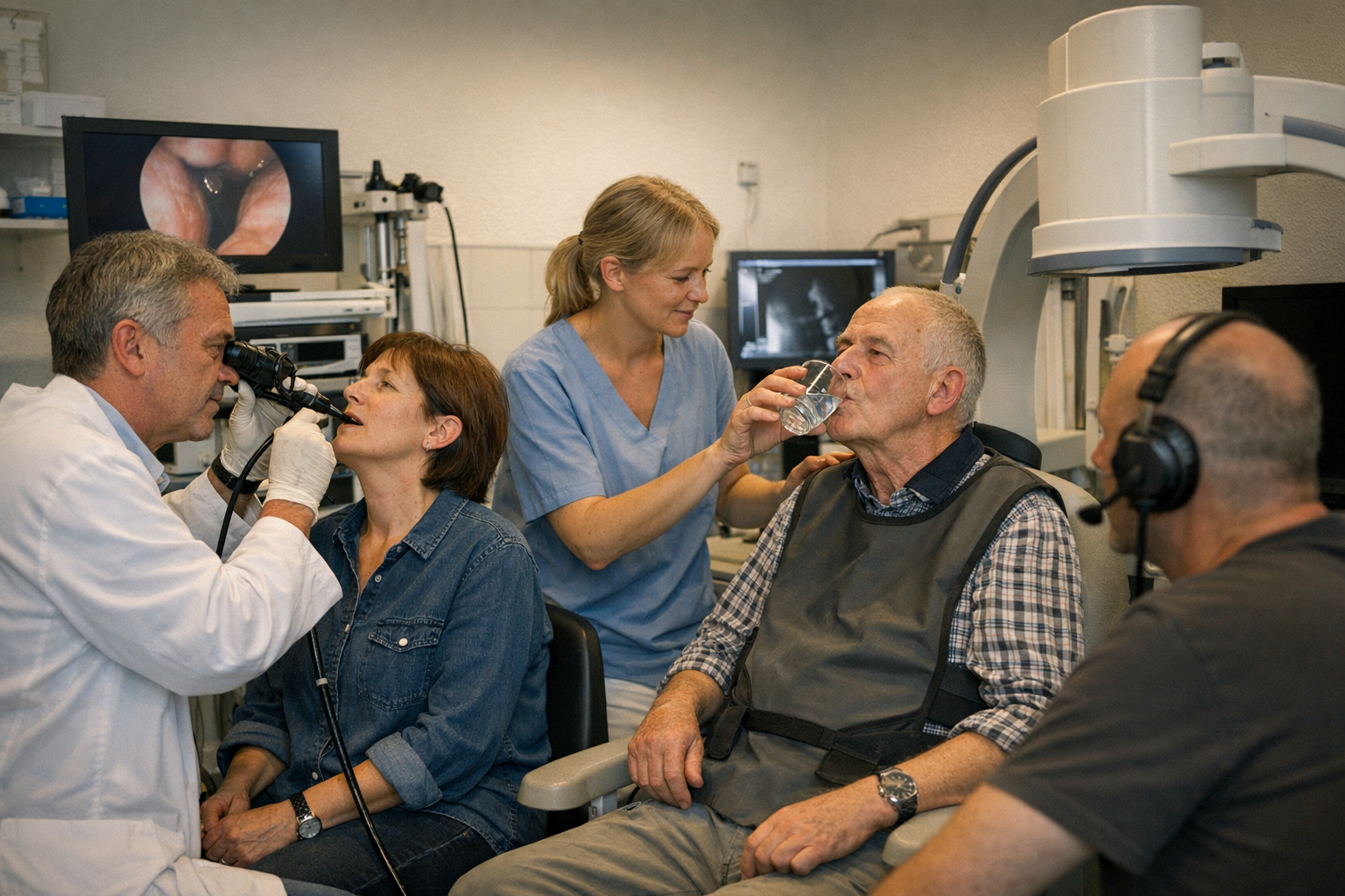 Diagnosemethoden für Dysphagie Diagnoseverfahren für Dysphagie mit Endoskopie Wasserschlucktest und Röntgenaufnahme