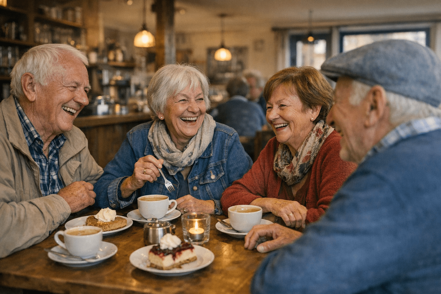 soziale Interaktion bei Senioren Seniorengruppe beim geselligen Kaffeetrinken