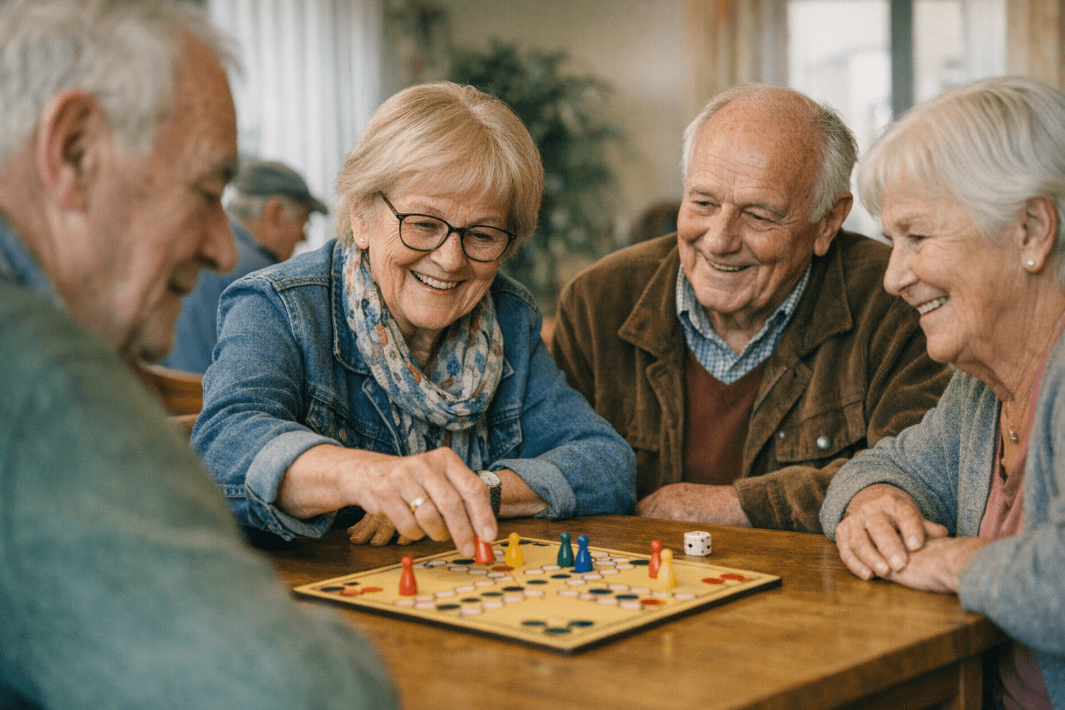 ältere Menschen in einer Gemeinschaftsaktivität Ältere Menschen nehmen an einer Gemeinschaftsaktivität teil und pflegen soziale Kontakte