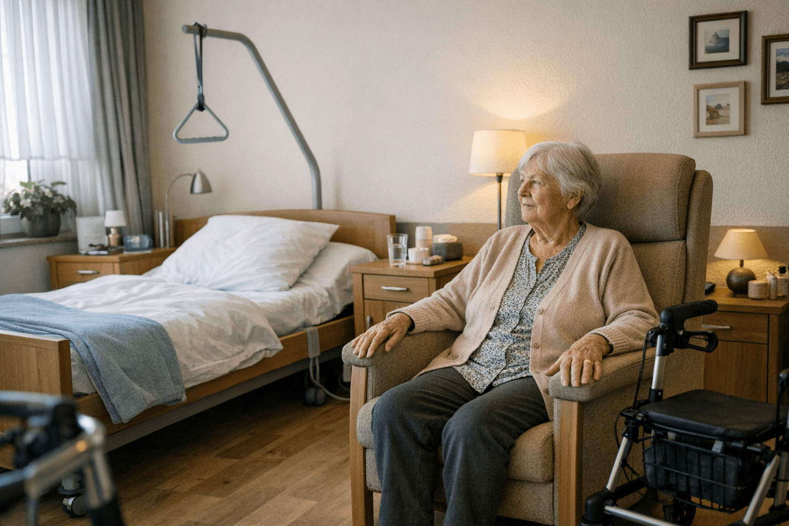 komfortabler Wohn- und Schlafbereich mit erhöhter Sitzhöhe und klaren Laufwegen Wohn- und Schlafbereich mit erhöhter Sitzhöhe und klaren Laufwegen