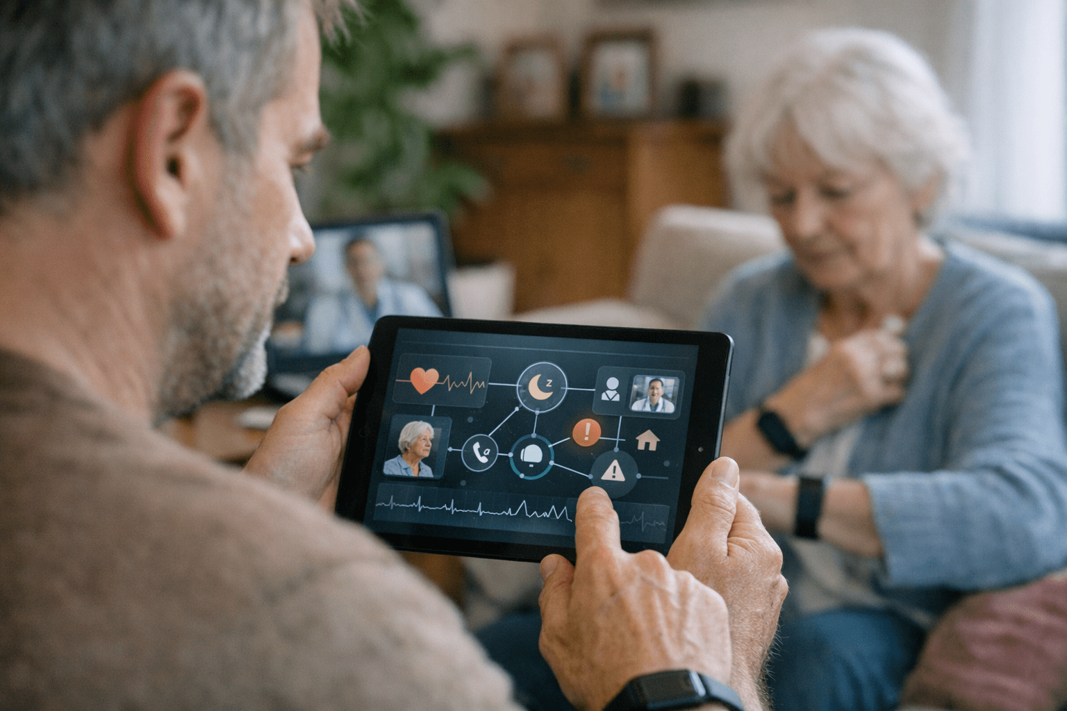 Vernetzung im Gesundheitssystem Digitales Dashboard mit Gesundheitsdaten und Telemedizin für Senioren