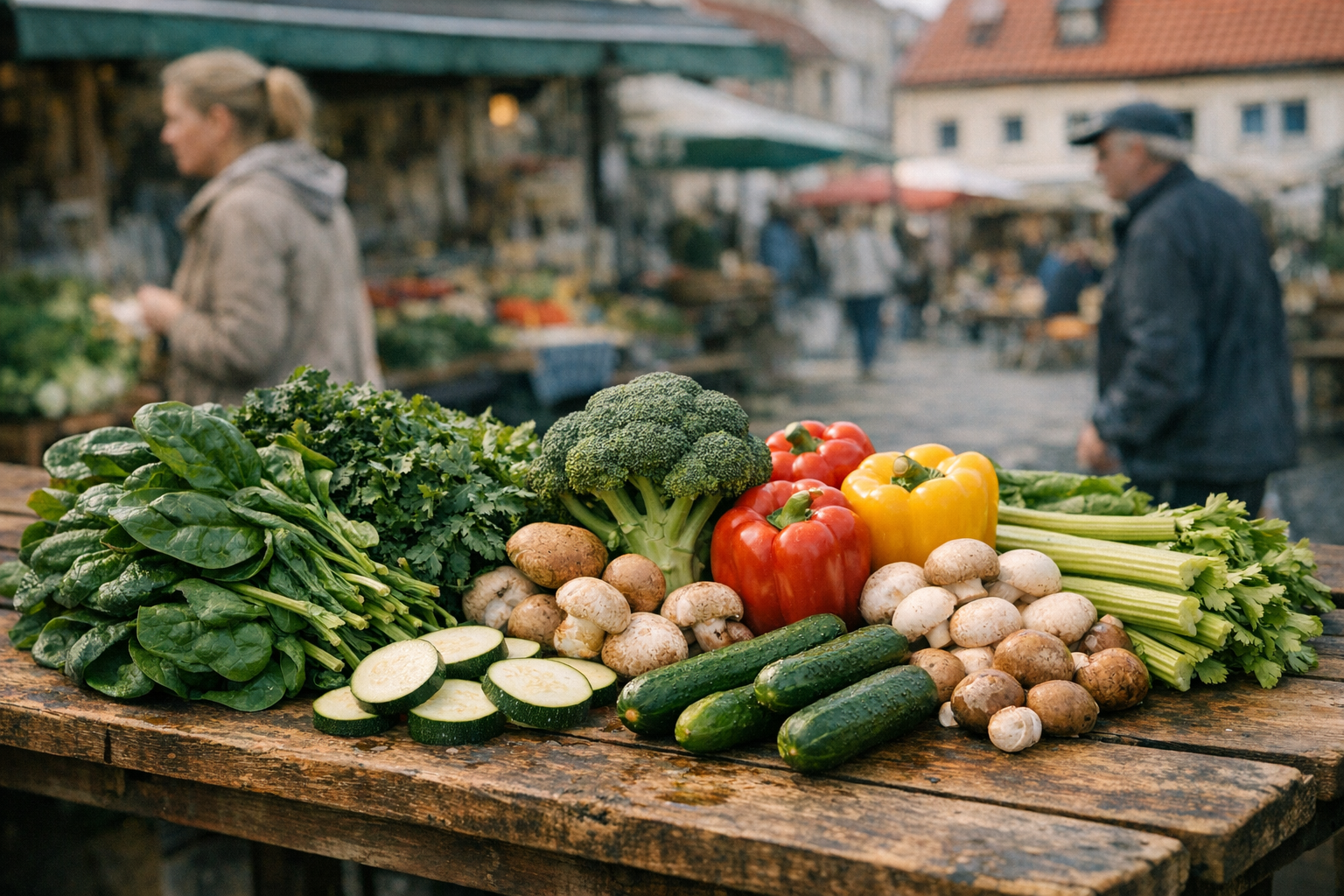 verschiedene frische Gemüsesorten auf dem Holztisch verschiedene frische Gemüsesorten auf einem Holztisch