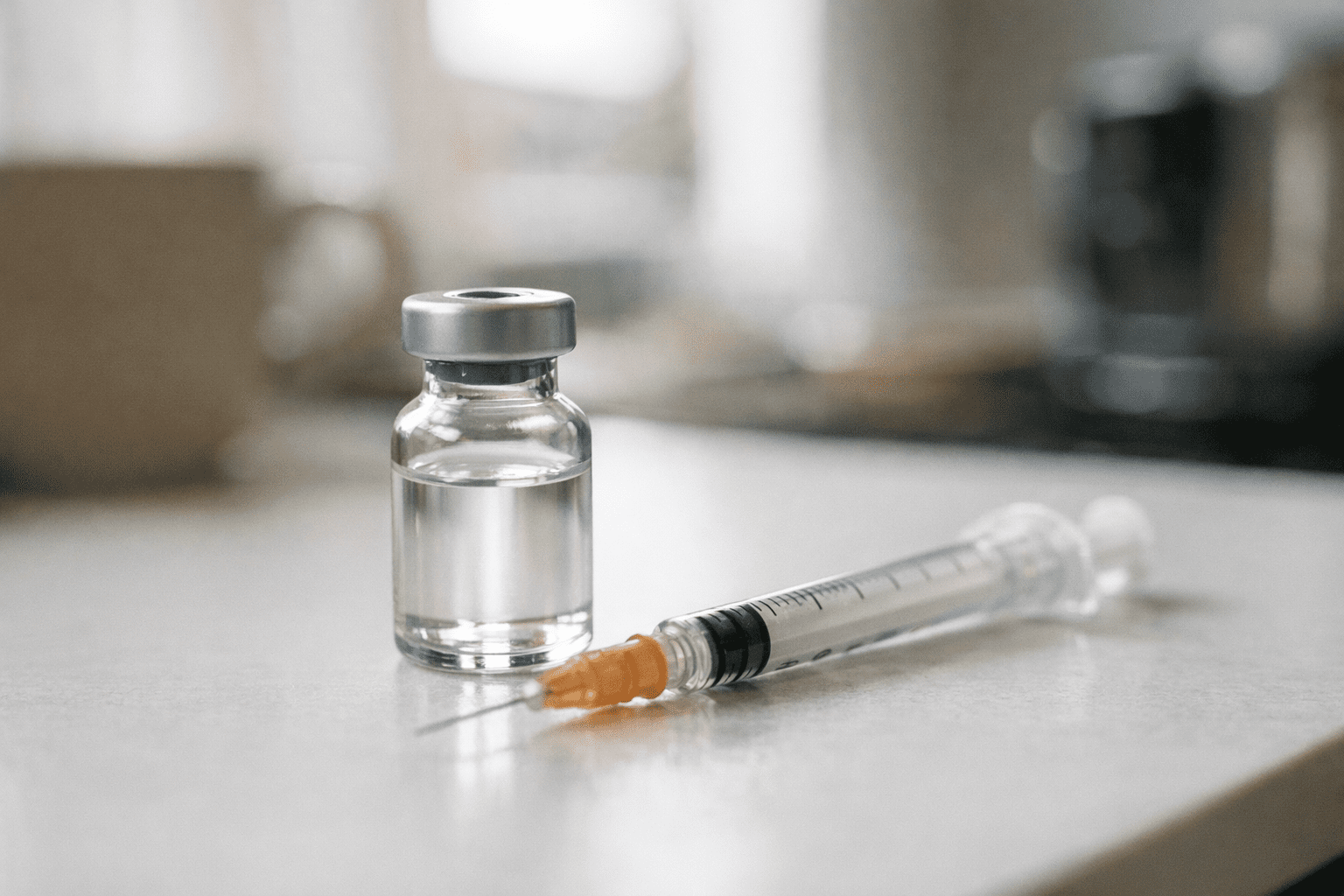 Insulinfläschchen und Spritze auf weißem Hintergrund Insulinfläschchen und Spritze auf weißem Hintergrund