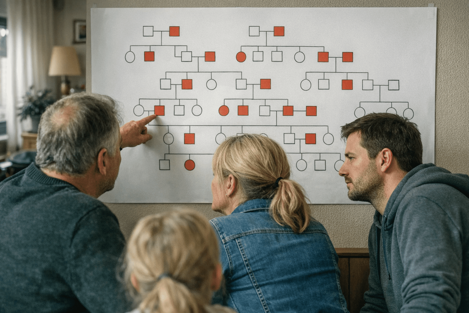 Familienstammbaum mit Diabetesfällen Familienstammbaum mit hervorgehobenen Diabetesfällen