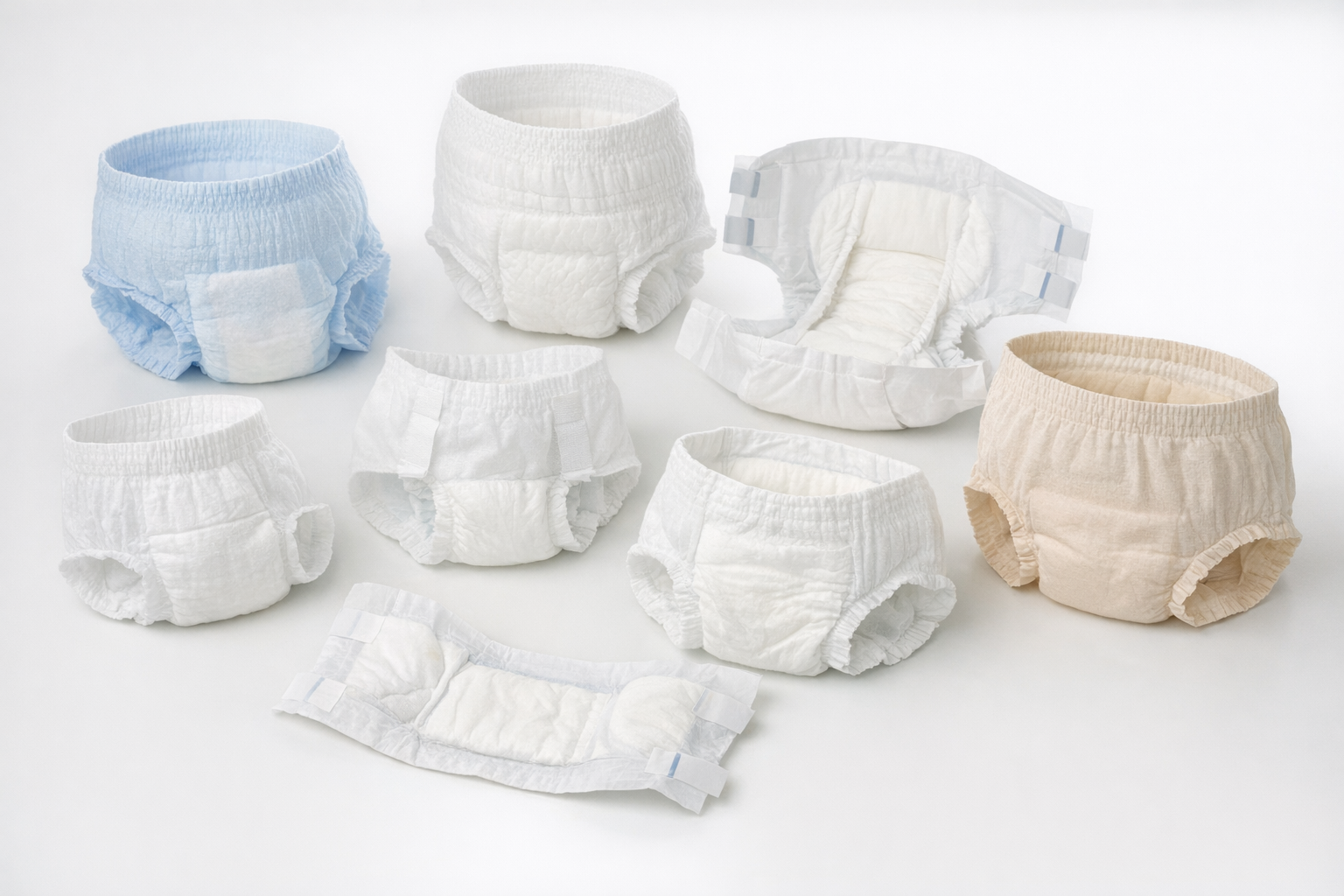 verschiedene Inkontinenz-Pants auf weißem Hintergrund verschiedene Inkontinenz-Pants auf weißem Hintergrund