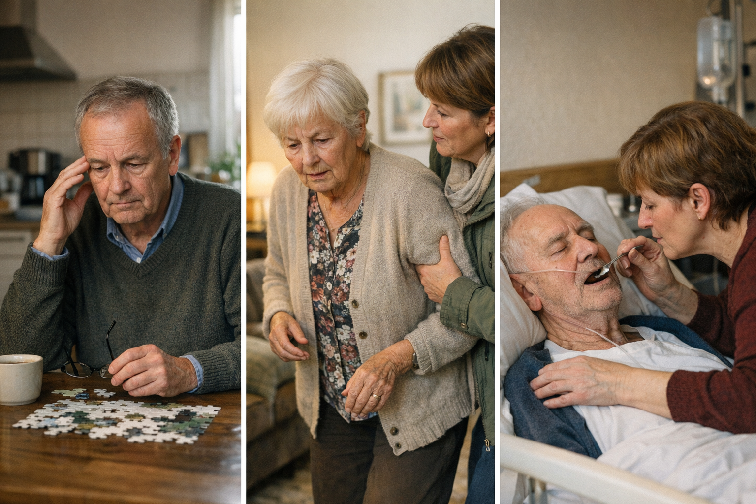 Demenzstadien und Symptome Illustration der Demenzstadien von leicht bis schwer mit unterschiedlichen Symptomen
