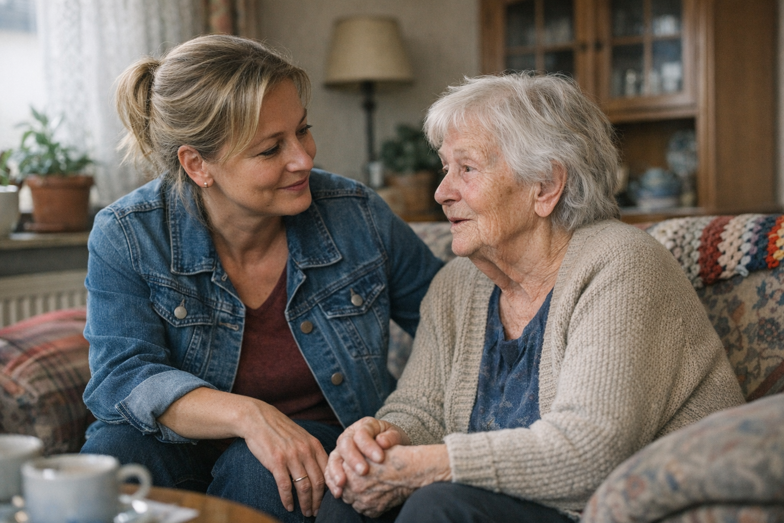 Validation bei Demenz Pflegekraft zeigt Validation bei Demenz