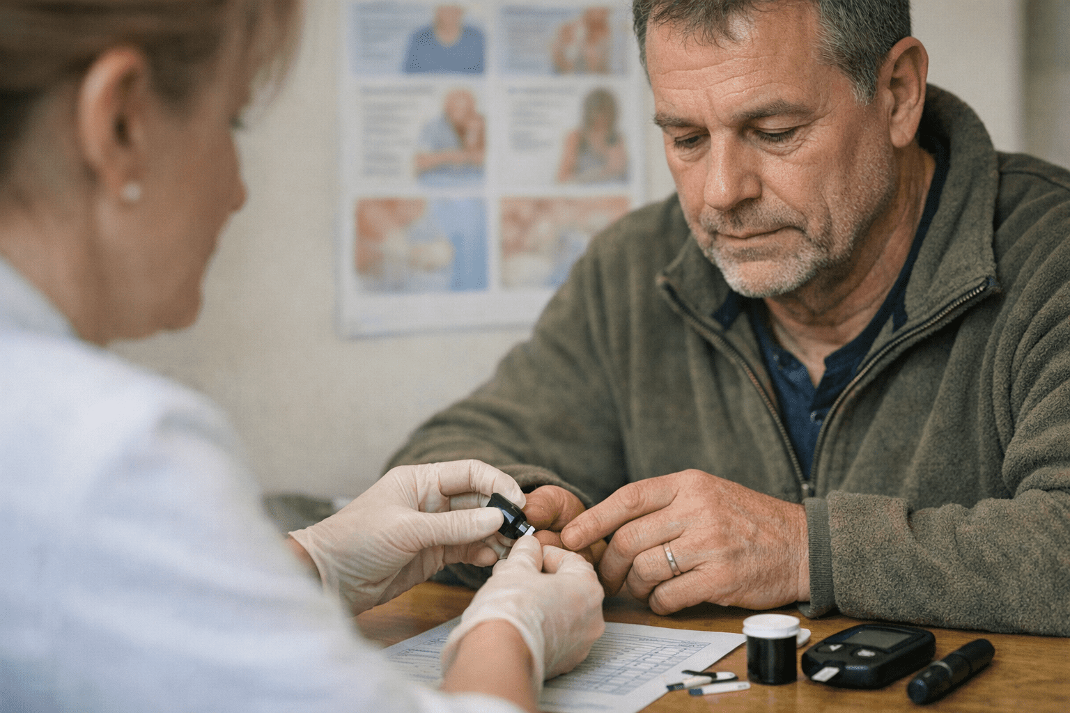 Früherkennung durch Blutzuckertest Früherkennung von Typ-2-Diabetes durch Blutzuckertest beim Arzt mit FINDRISK-Fragebogen