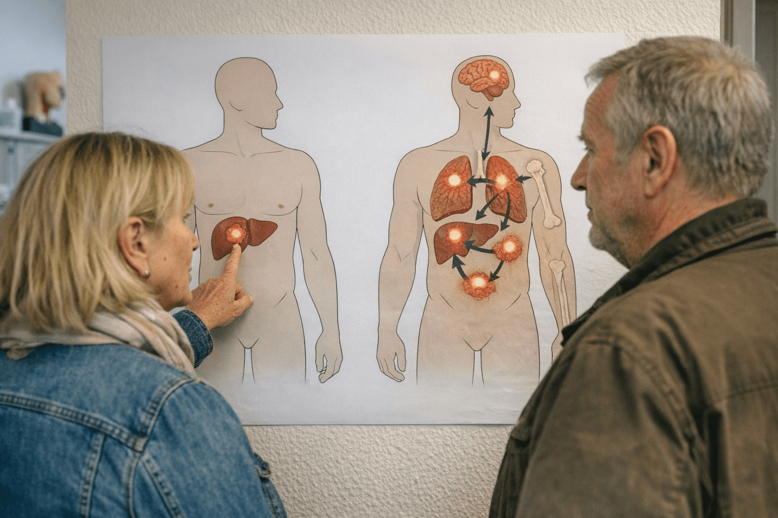 Unterschied Krebs und metastasierender Krebs Medizinisches Diagramm zum Unterschied zwischen lokalem und metastasierendem Krebs