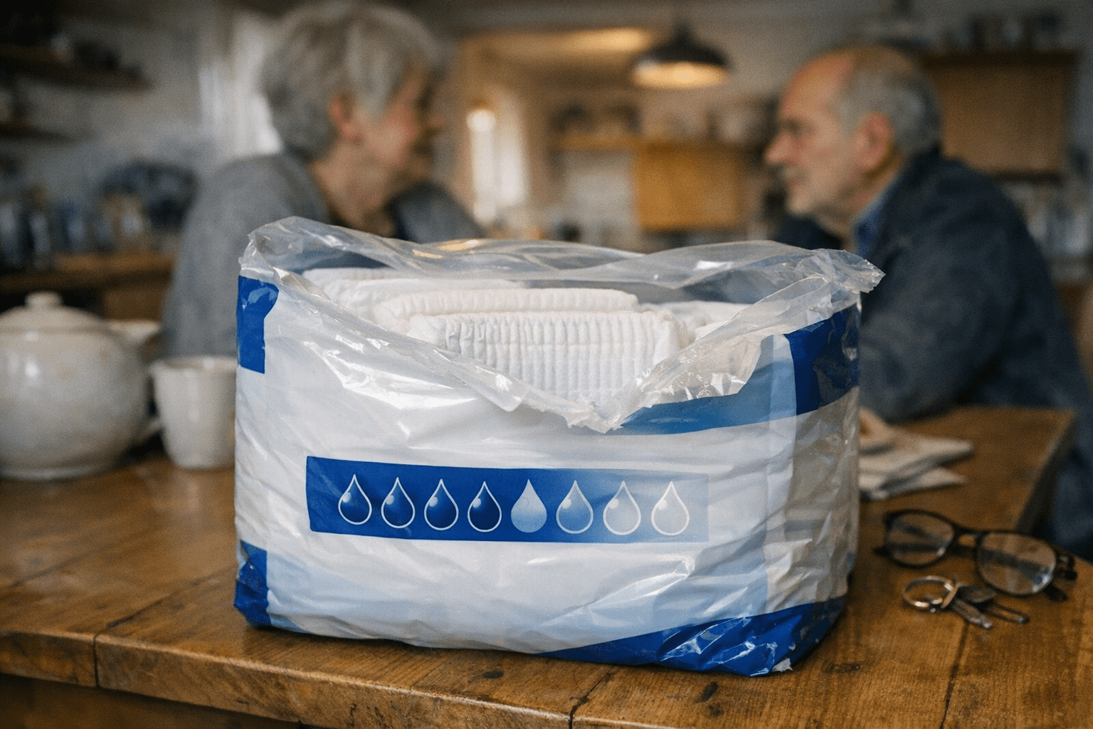 Diaper packaging with absorbency level and droplet symbols Diaper packaging with absorbency drop symbols