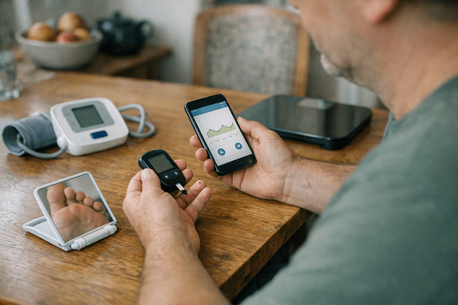 Digitale Blutzuckerkontrolle und Überwachung Digitale Blutzuckerkontrolle mit Messgerät, Smartphone-App und weiteren Überwachungsgeräten