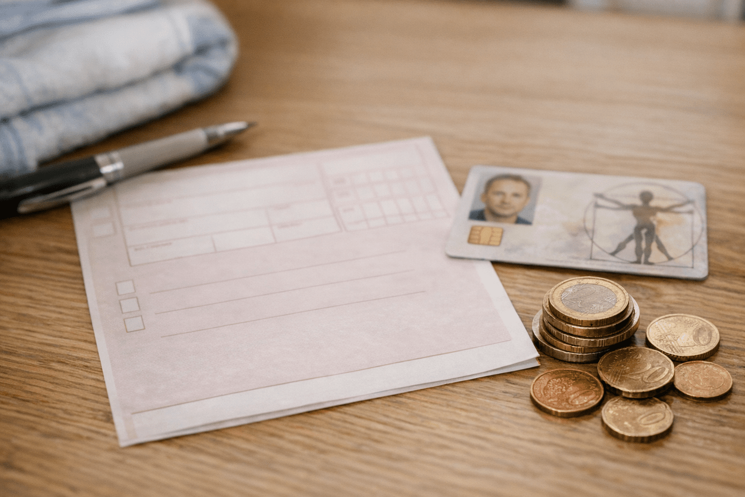 Kostenerstattung für waschbare Bettschutzeinlagen durch die Krankenkasse Rezept für waschbare Bettschutzeinlagen neben Krankenkassenkarte und Euro-Münzen