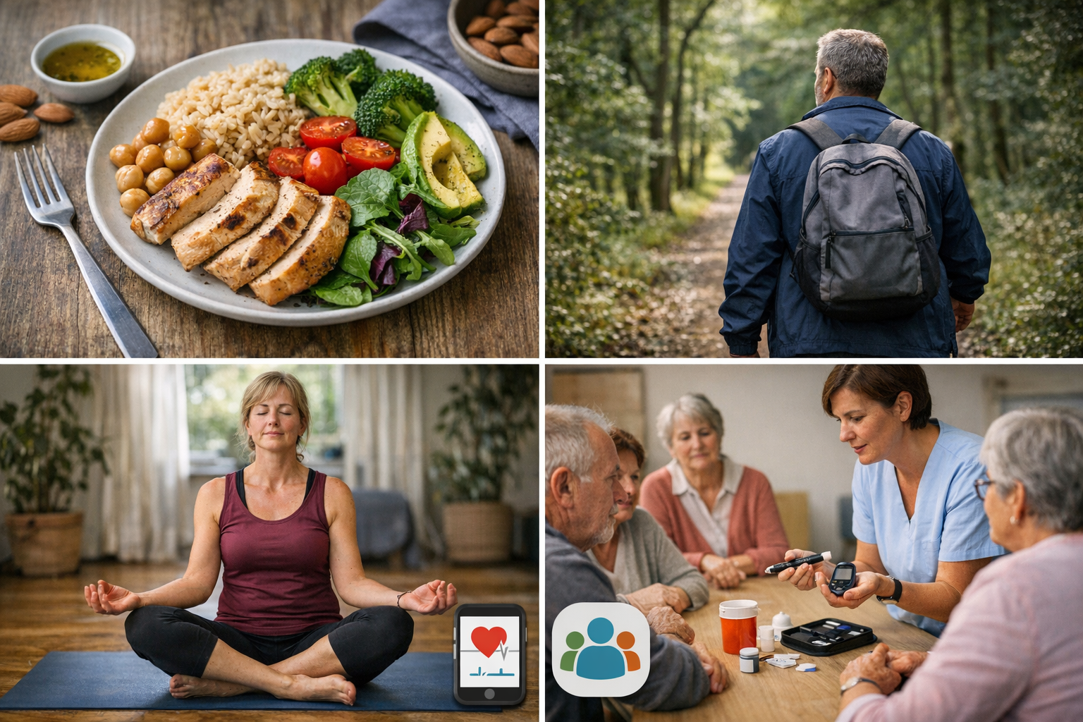 Gesunde Lebensführung bei Diabetes Gesunde Lebensführung bei Diabetes mit ausgewogener Ernährung, Bewegung, Yoga und Schulung