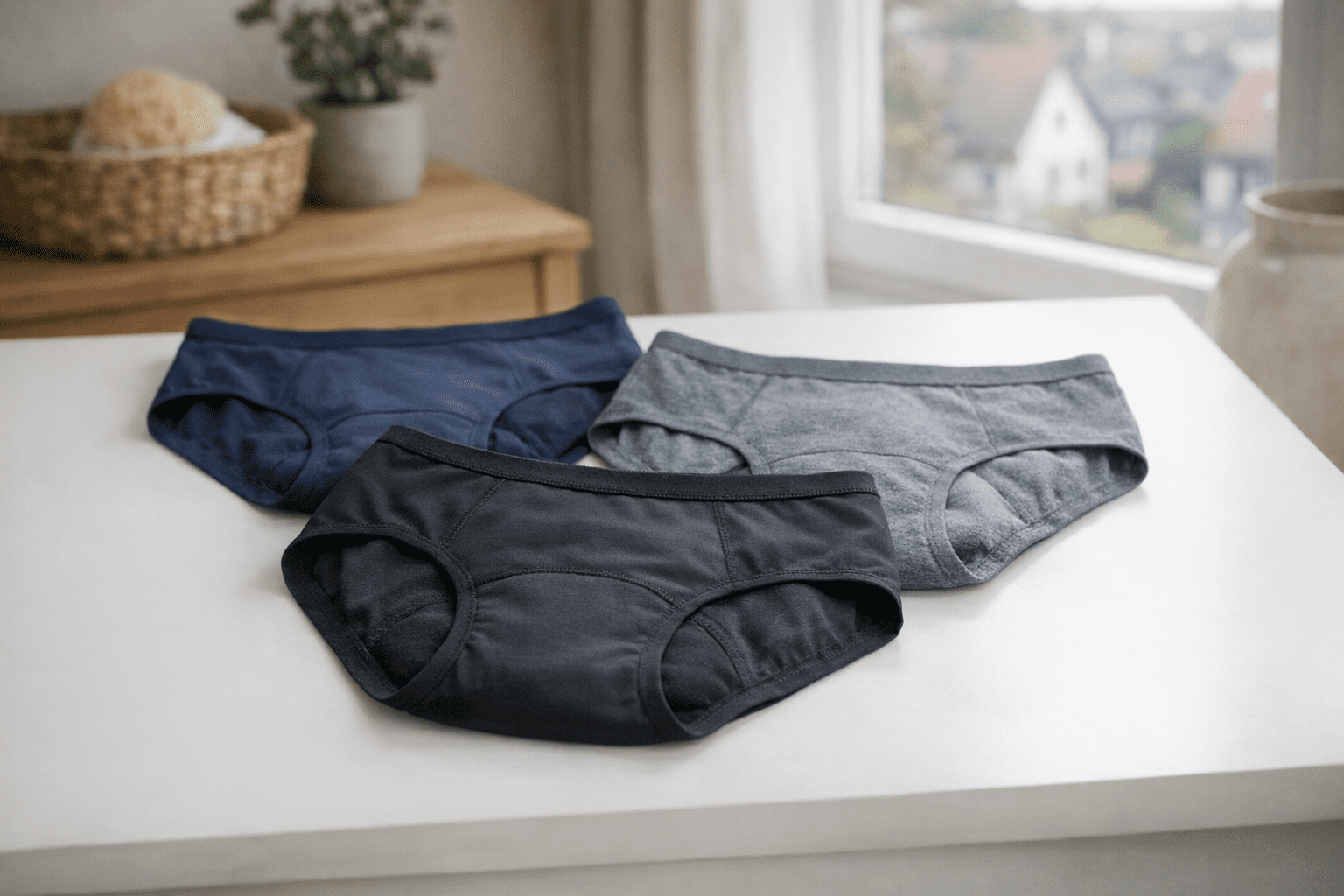 moderne Inkontinenzhosen für Frauen auf weißem Hintergrund moderne Inkontinenzhosen für Frauen auf weißem Hintergrund