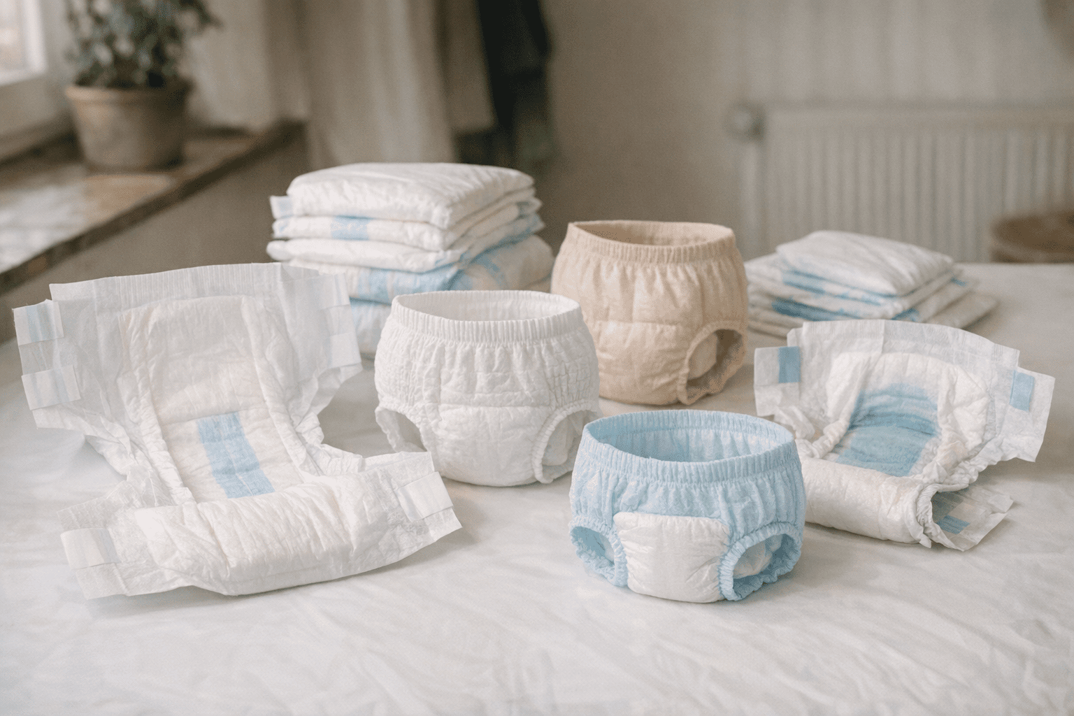 verschiedene Erwachsenenwindeln auf weißem Hintergrund verschiedene Erwachsenenwindeln auf weißem Hintergrund