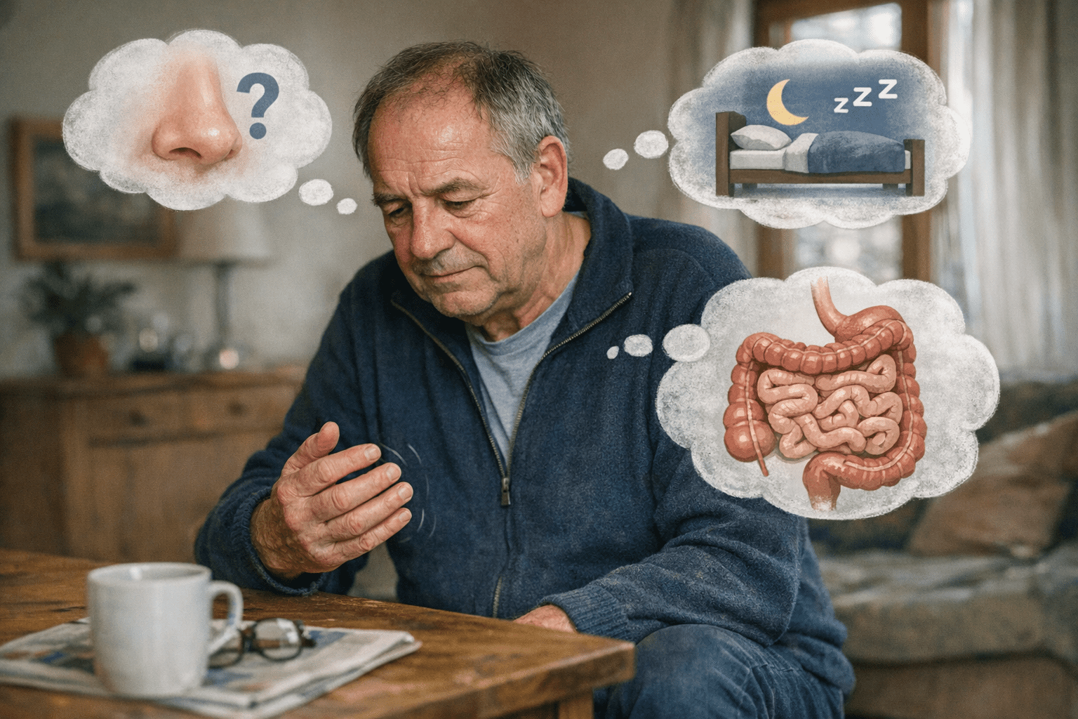 Frühsymptome von Parkinson illustriert Frühsymptome von Parkinson illustriert