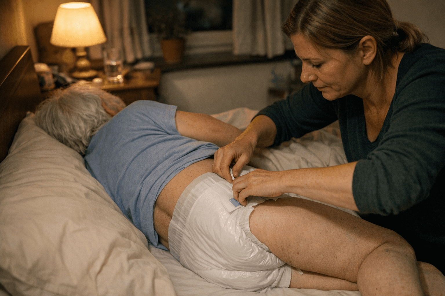 Windelhose wird nachts korrekt angelegt Windelhose wird nachts korrekt angelegt