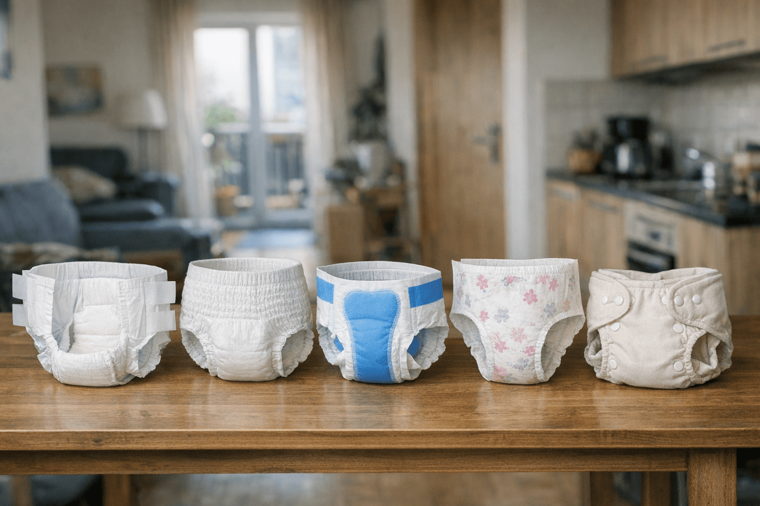 Unterschiedliche Windelarten für Erwachsene nebeneinander Unterschiedliche Windelarten für Erwachsene nebeneinander