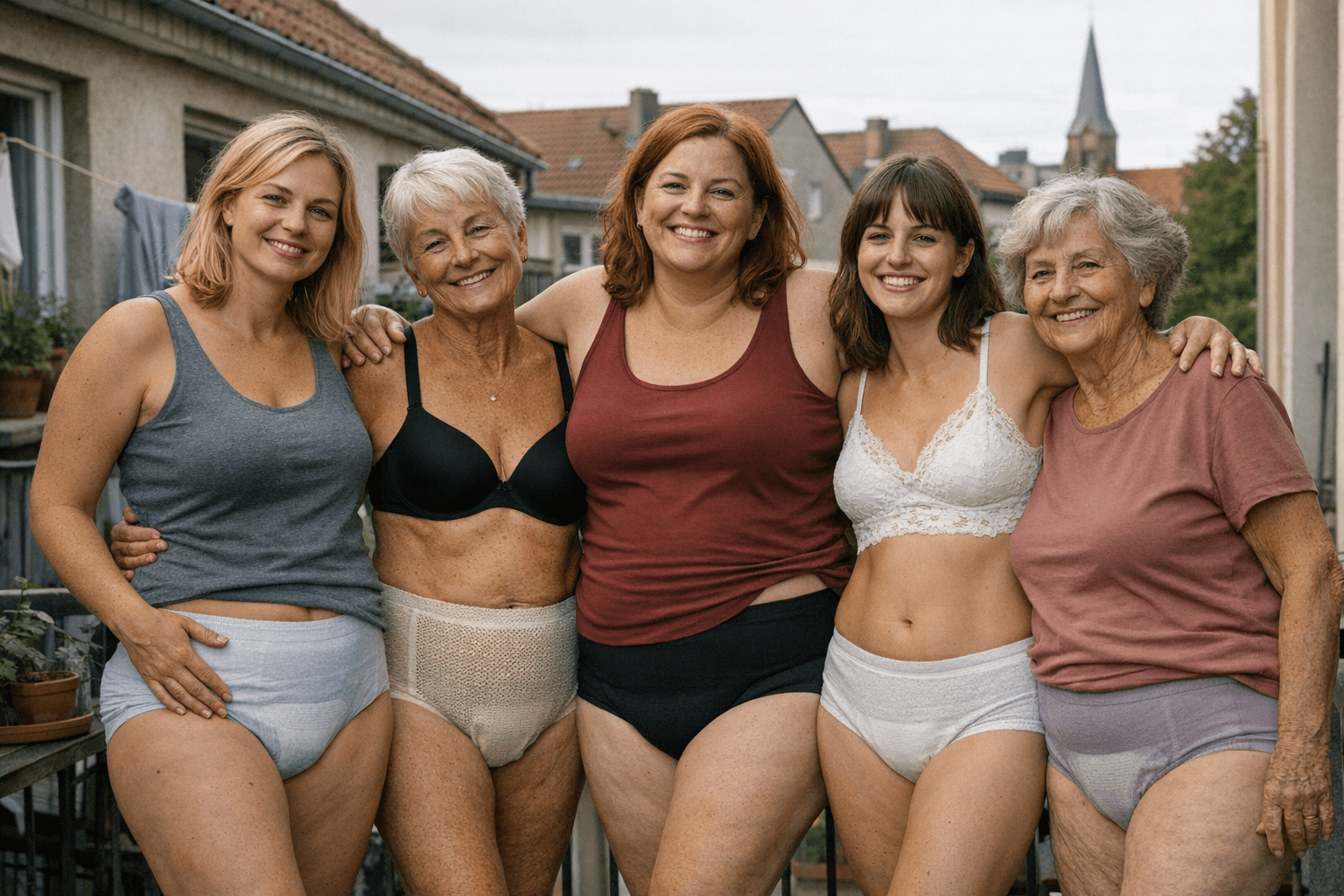 verschiedene Frauen mit unterschiedlichen Inkontinenzhosen verschiedene Frauen mit unterschiedlichen Inkontinenzhosen