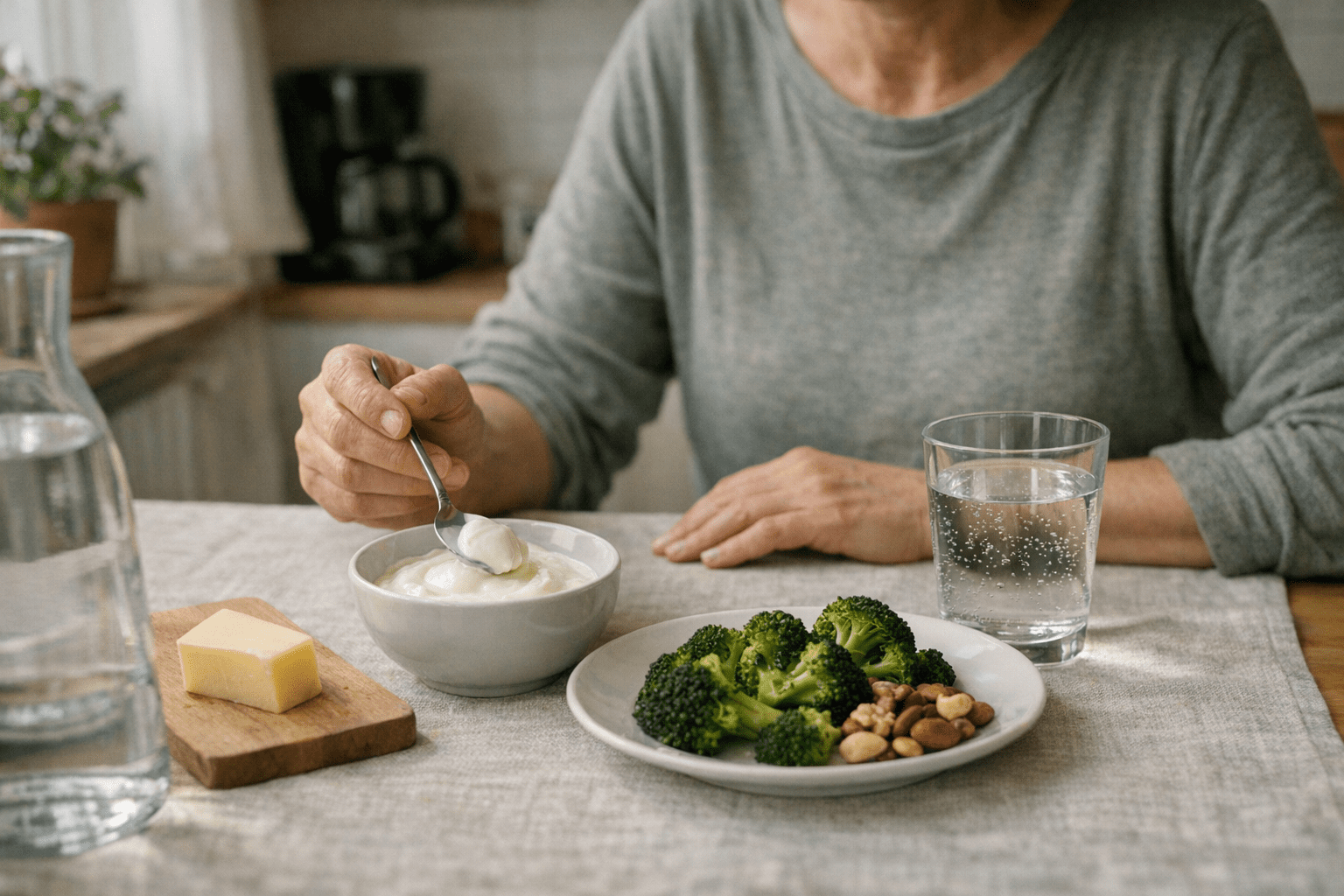 Ausgewogene Mahlzeit mit kalziumreichen Lebensmitteln Ausgewogene Mahlzeit mit kalziumreichen Lebensmitteln