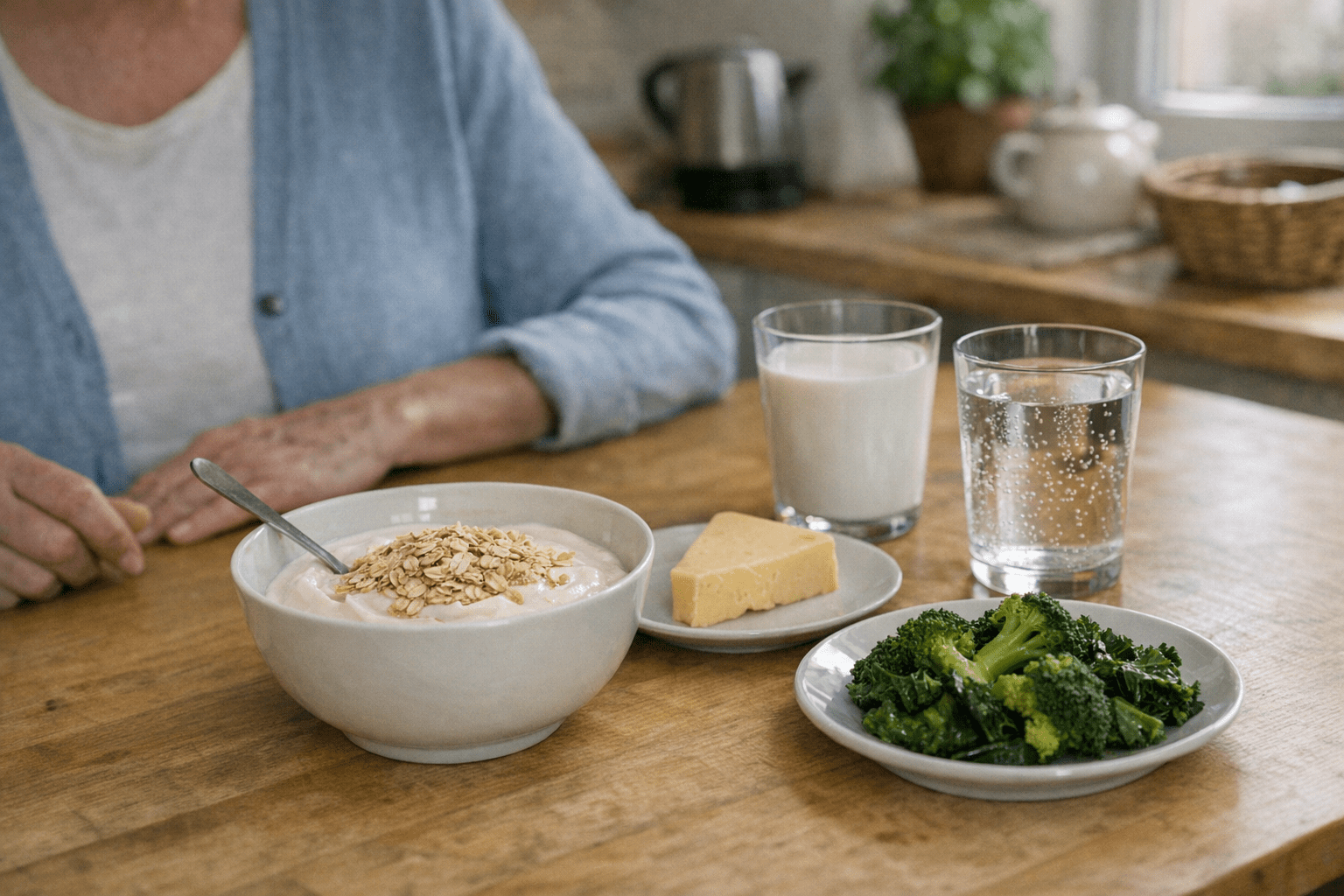 Knochenfreundliche Mahlzeit mit Milchprodukten und Gemüse Knochenfreundliche Mahlzeit mit Milchprodukten und Gemüse