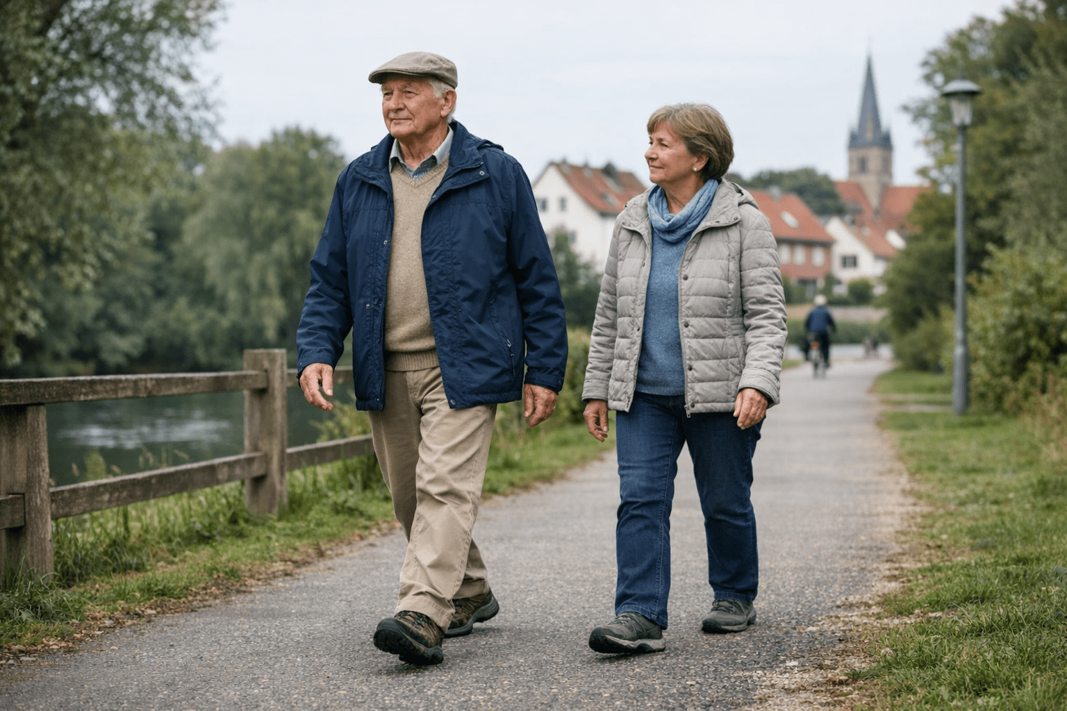 Sicher mobil im Alltag trotz Osteoporose Ältere Person geht sicher spazieren und bleibt trotz Osteoporose mobil