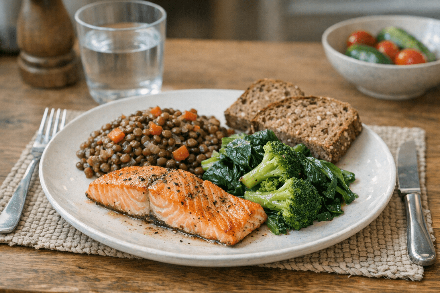 Proteinreiche Mahlzeit ausgewogen zusammengestellt Proteinreiche Mahlzeit ausgewogen zusammengestellt