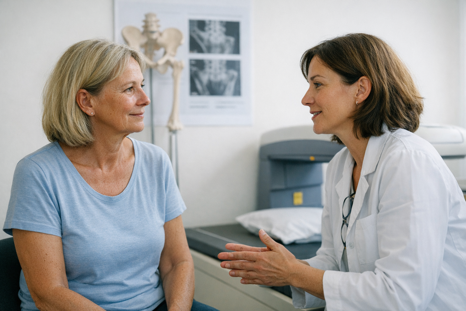 Knochendichtemessung in ruhiger Atmosphäre Ruhige Situation zur Aufklärung und Früherkennung bei Osteoporose