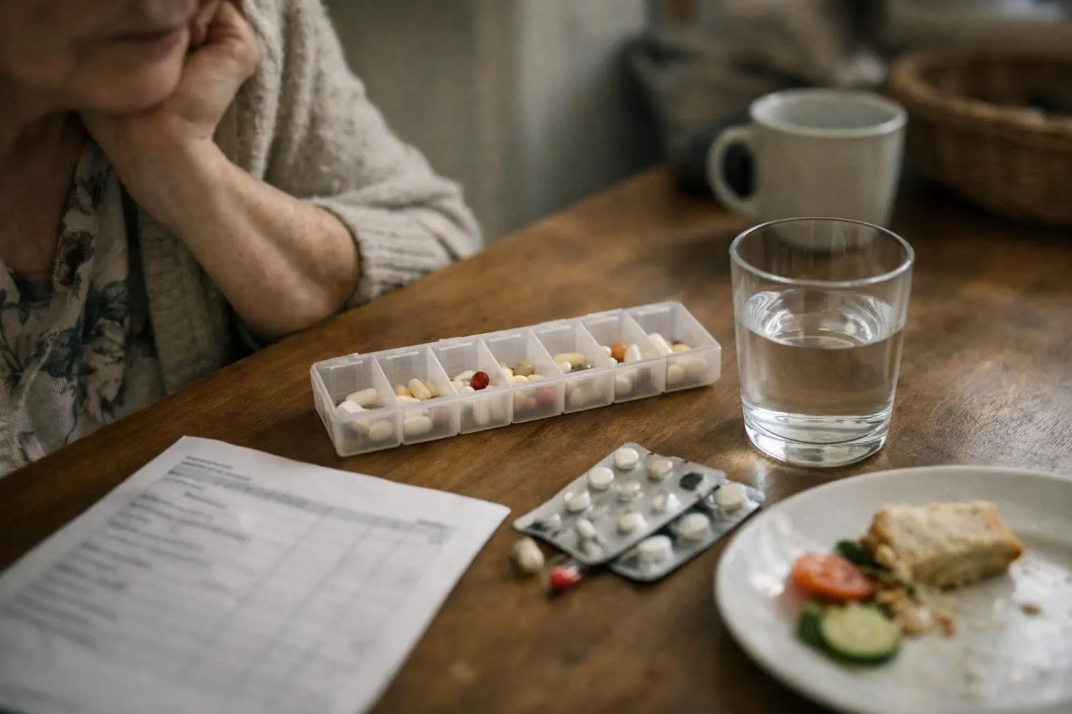 Medikamentenplan und Wasser zur Unterstützung Medikamentenplan und Wasser zur Unterstützung