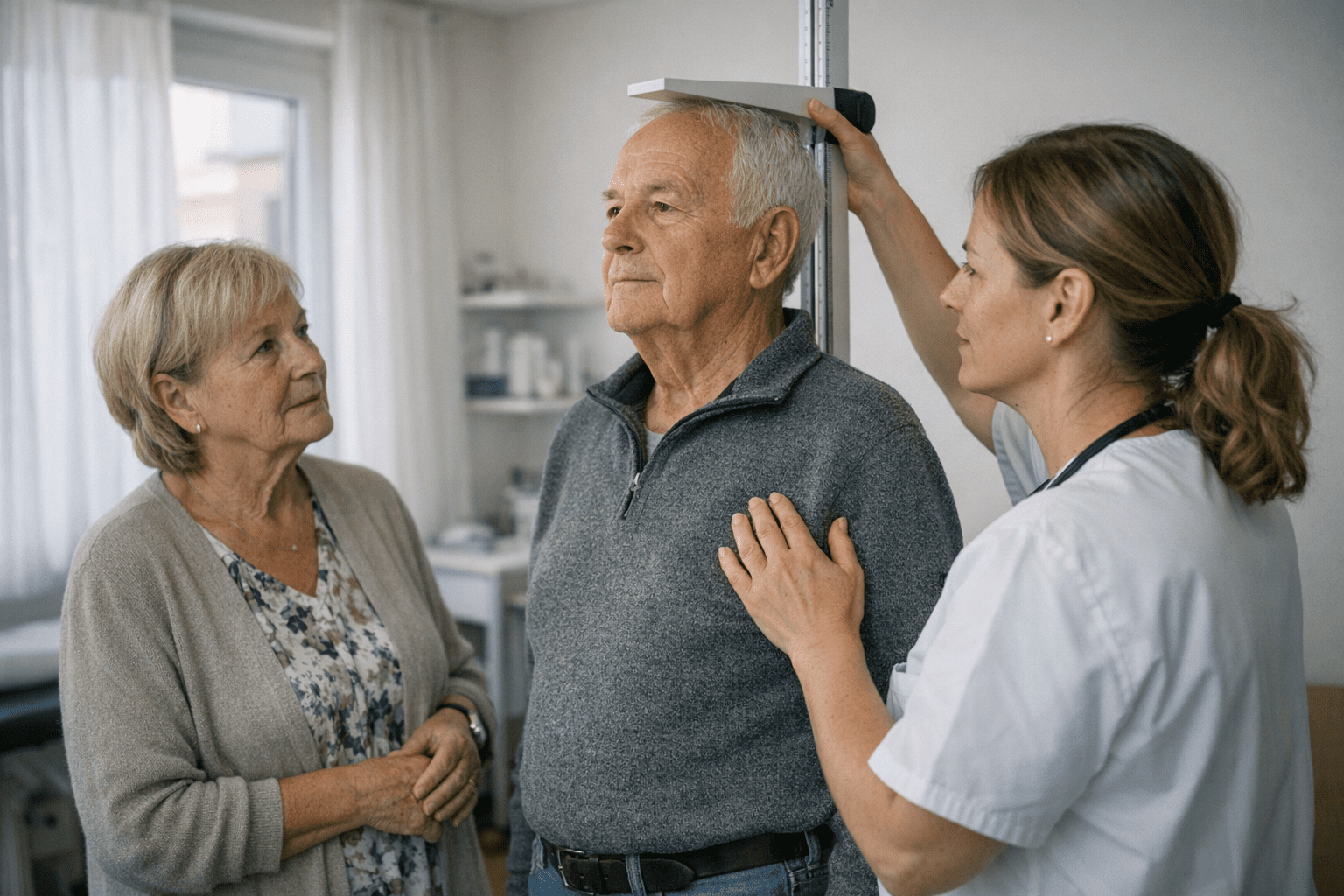 Anamnese und körperliche Untersuchung mit Größenmessung Anamnese und körperliche Untersuchung mit Größenmessung