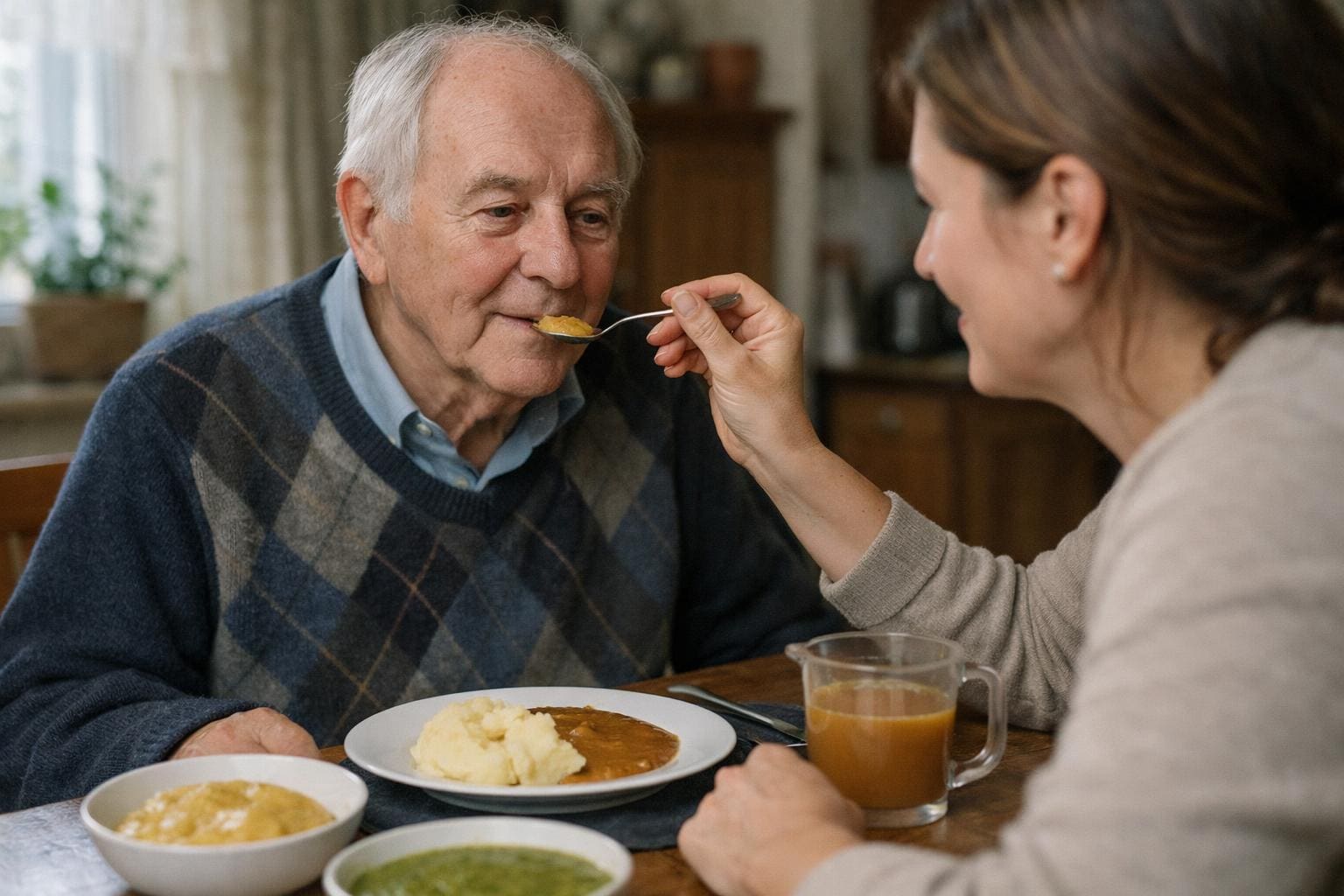 Gemeinsame Mahlzeit mit angepasster Kost Unterstuetzte Mahlzeit in ruhiger Atmosphaere