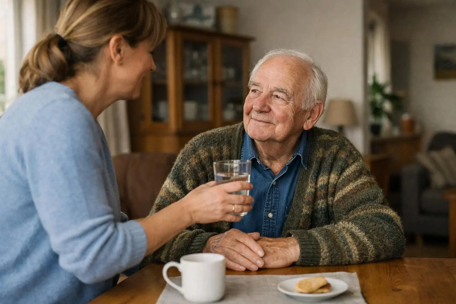 Unterstützung beim Trinken im Alltag Getränk wird regelmäßig angeboten und griffbereit gestellt